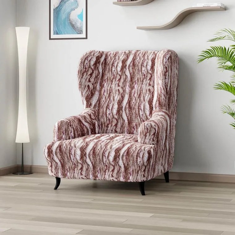 Bielastické poťahy OCEANO NOVÉ hnedo-vínové kreslo ušiak (š. 60 - 110 cm)