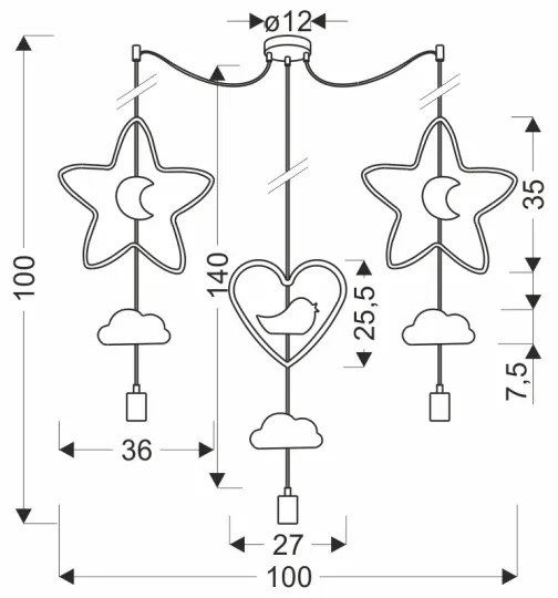 Detský luster na lanku TRIO 3xE27/20W/230V žltá/modrá/šedá