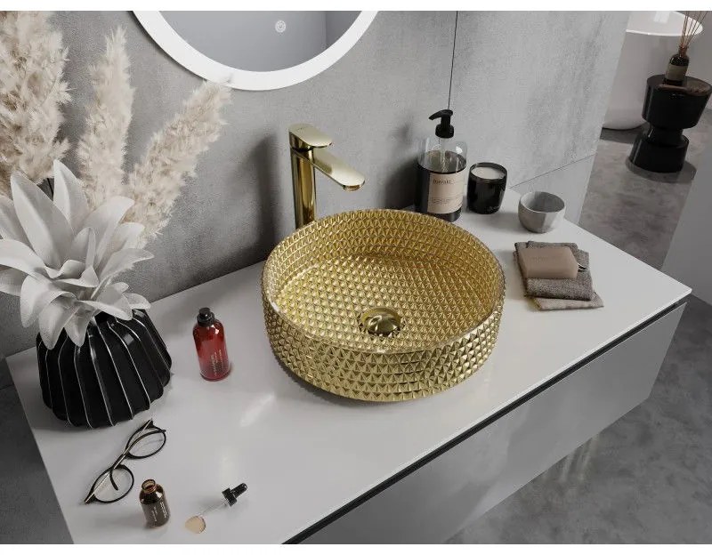 Mexen Aura, sklenené umývadlo na dosku 39 × 39 cm, zlatá, 24013952