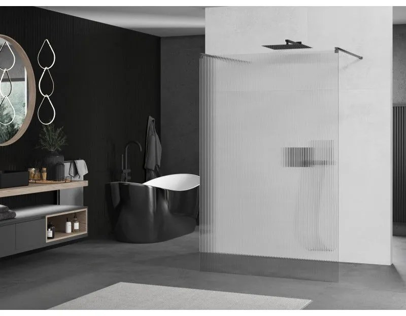 Mexen Kioto, sprchová zástena Walk-In 120 x 200 cm, 8mm sklo s rebrovým vzorom, grafitový profil, 800-120-002-66-09
