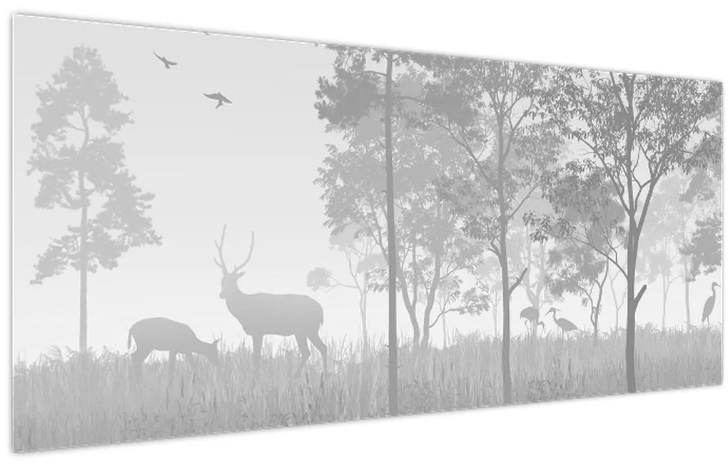 Obraz - Lúka s jeleňami (120x50 cm)