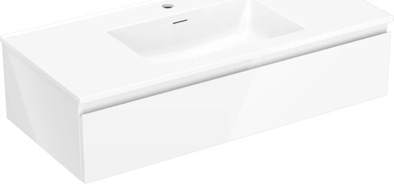 Mexen Orio, kúpeľňová skrinka 100 cm s umývadlom Otis, 1 zásuvka, biela lesklá, 91A10-10023-1-BF00-W18M00