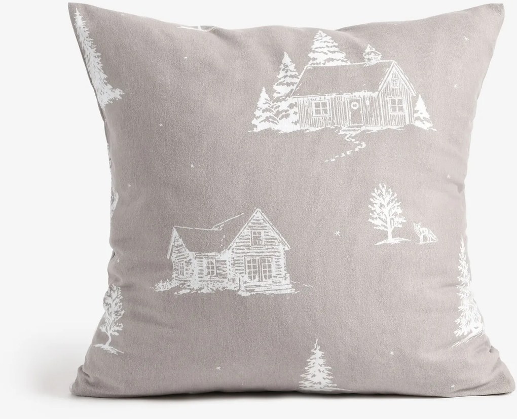 Goldea vianočná flanelová obliečka na vankúš - zima na vidieku na latte 40 x 40 cm