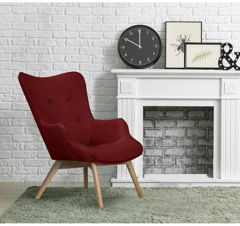 Červené zamatové kreslo Niko – Ropez