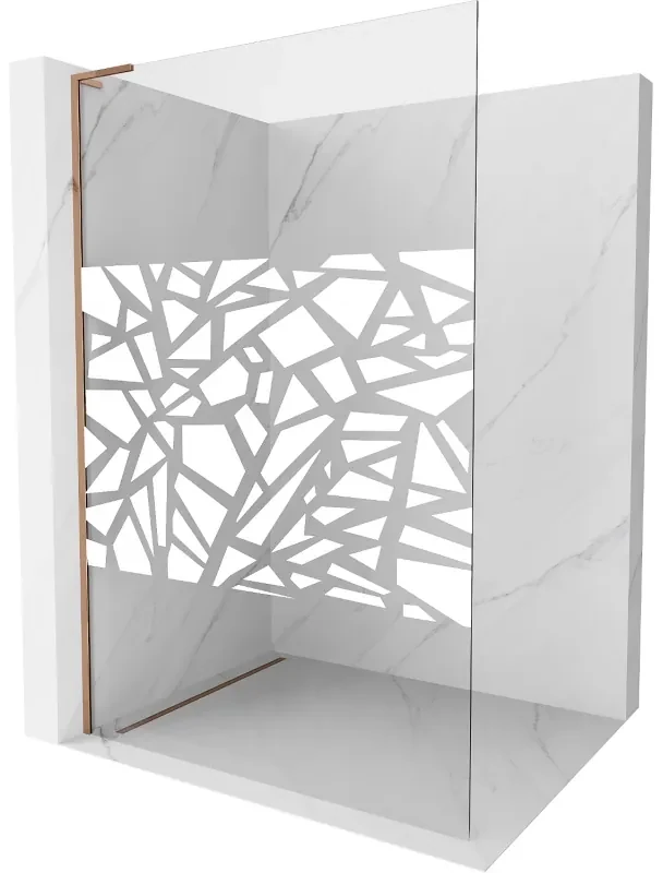 Mexen Kioto L, sprchová zástena Walk-In 90 x 200 cm, 8mm číre sklo biely vzor, ružové zlato profil, 800-090-103-60-85