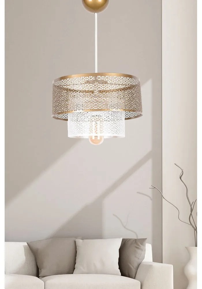 Závesné svietidlo v bielo-zlatej farbe s kovovým tienidlom ø 26,5 cm – Opviq lights