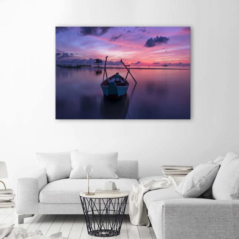 Obraz na plátně Loď na jezeře Purple - 120x80 cm