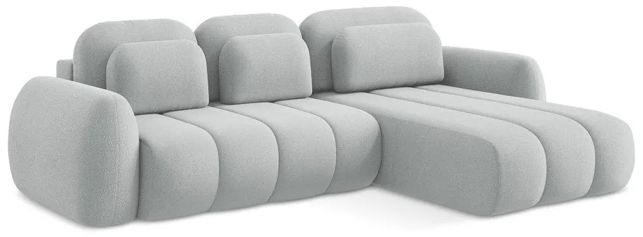 Svetlosivá rozkladacia/s úložným priestorom rohová pohovka z textílie buklé (pravý roh/s leňoškou) Pele – Makamii