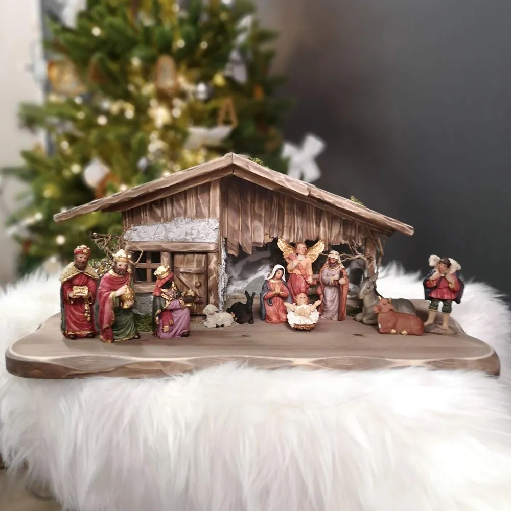 AMADEA Drevený betlehem šedohnedý BEZ FIGURÍK 45 cm