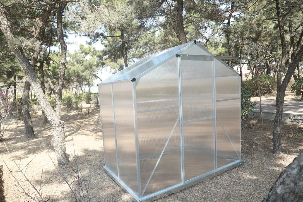 Skleník so základňou BestBerg BBGH‑406S / 2,5 m² / 130 × 190 × 194 cm / strieborná