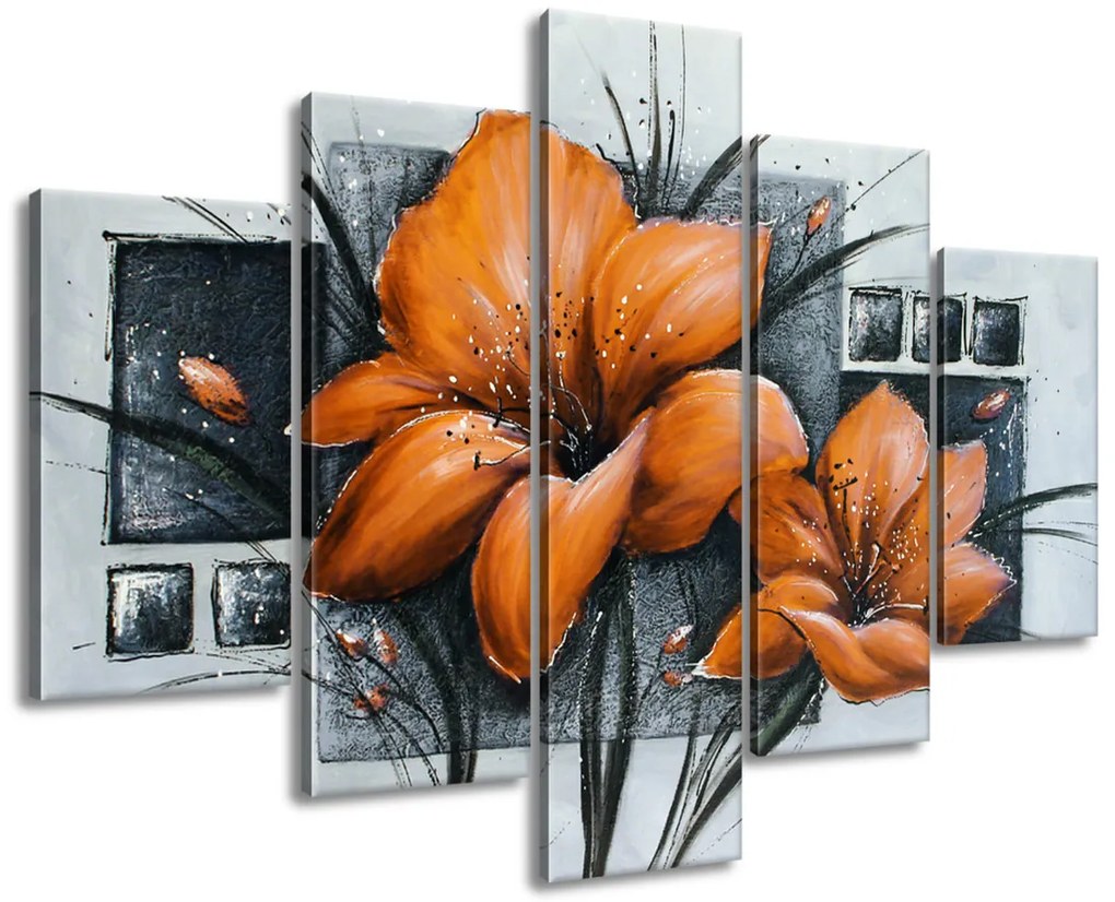 Gario Ručne maľovaný obraz Nádherné oranžové Vlčie maky - 5 dielny Rozmery: 100 x 70 cm