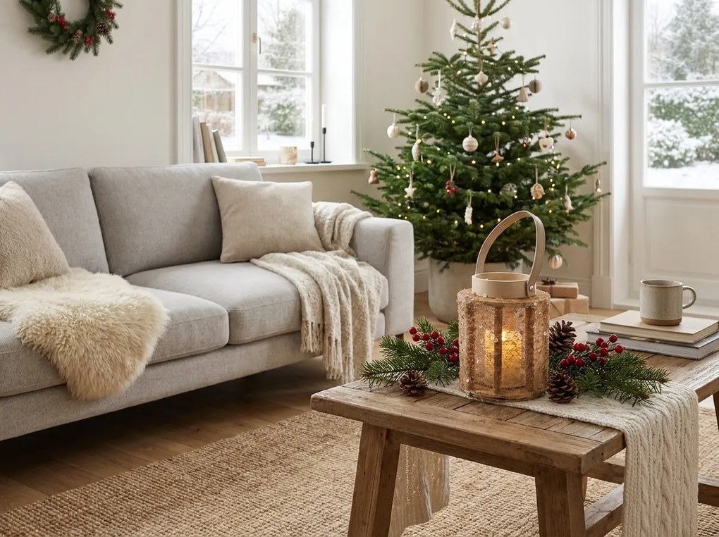 Lucerna s flitrami NATUR GLAM 26 cm, prírodná