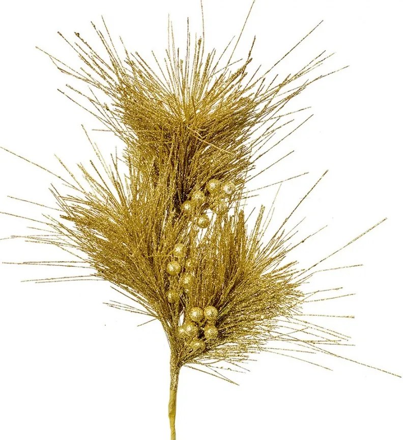 Vianočná zlatá umelá trblietavá vetvička s bobuľami - 25*10*80 cm