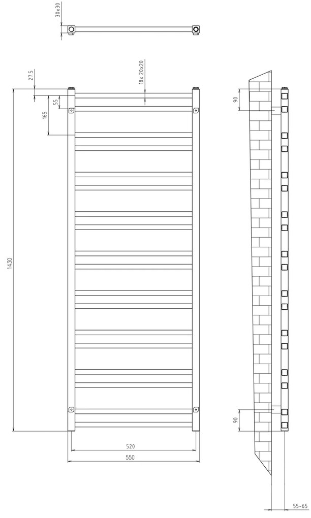 Sapho Sapho, METRO DOS vykurovacie teleso 550x1430mm, 800W, chróm