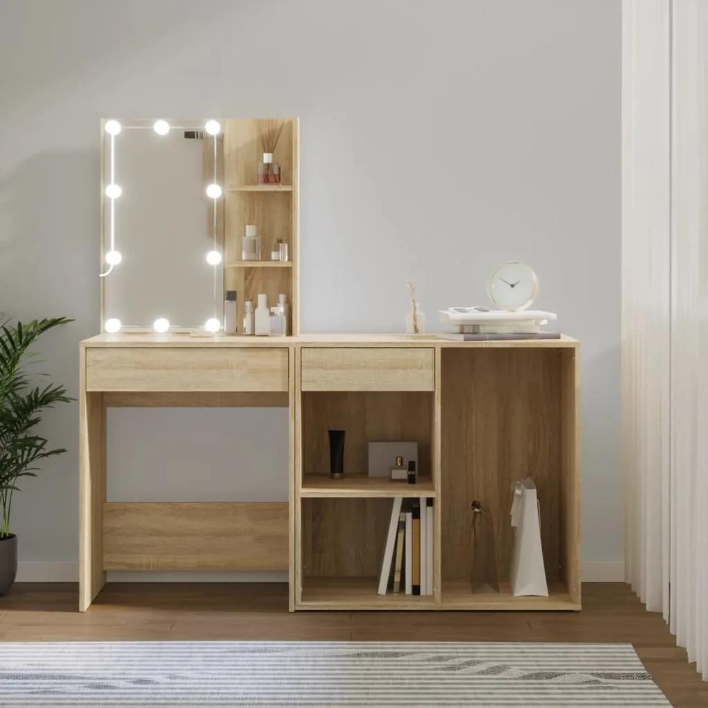 Toaletný stolík s LED a skrinkou dub sonoma spracované drevo 3082020