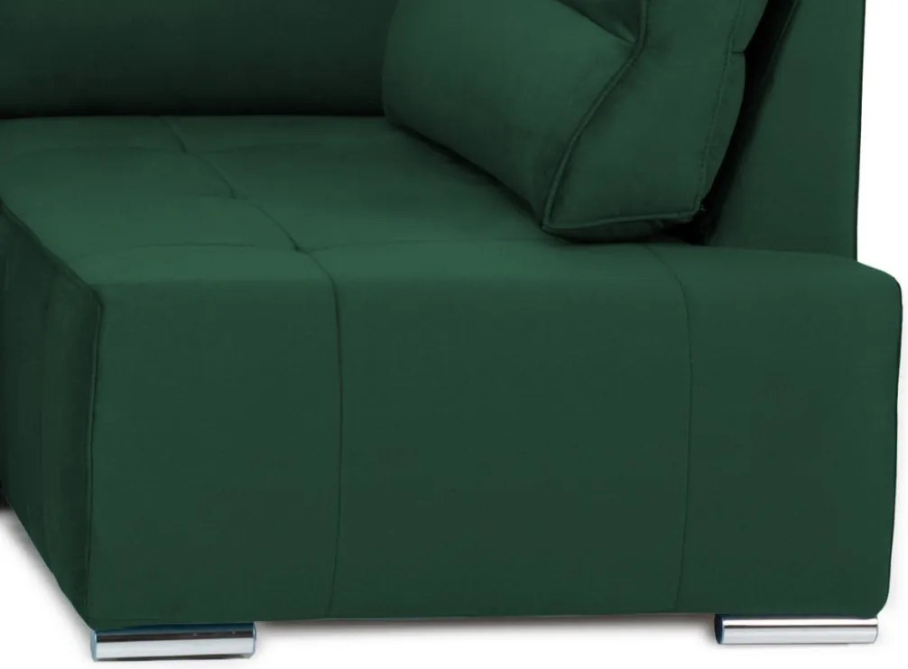 Rohová sedačka na trvalé spanie Island, tmavo zelená látka, pravý roh