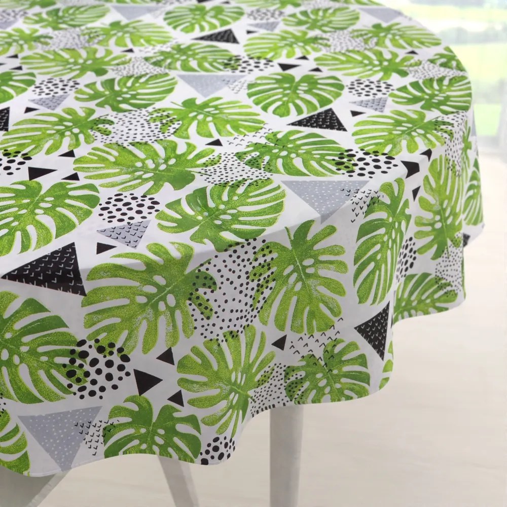 Biante Bavlnený okrúhly obrus Sandra SA-175 Zelené listy Monstera Ø 100 cm