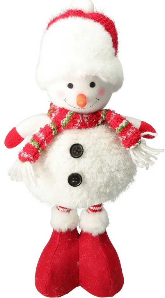 Stojaci snehuliak s červeným šálom, teleskopické nohy, 17x11x57cm