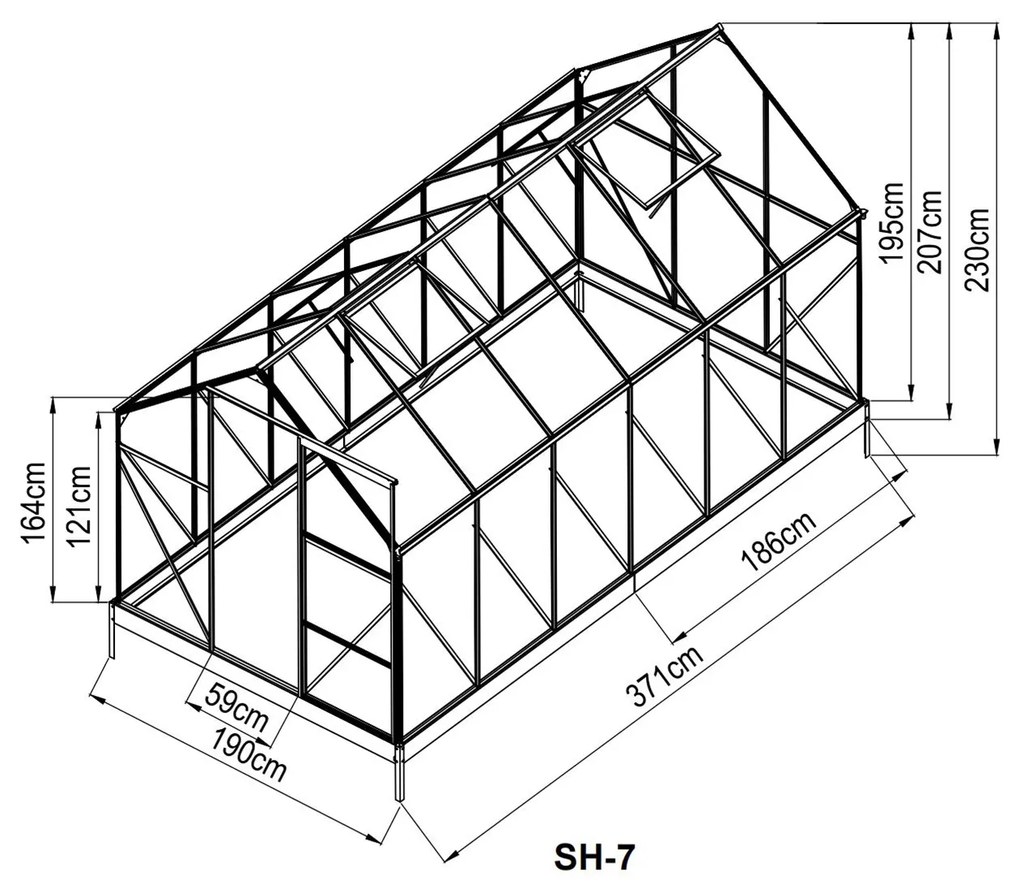 Skleník so základňou BestBerg SH-7 / 7 m² / 190 x 371 x 207 cm / strieborná