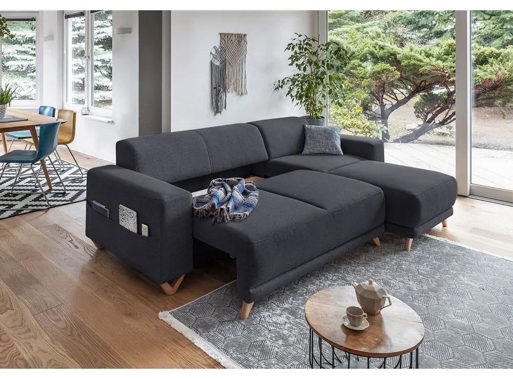 Antracitová rozkladacia/s úložným priestorom rohová pohovka Classy Sophie – Miuform