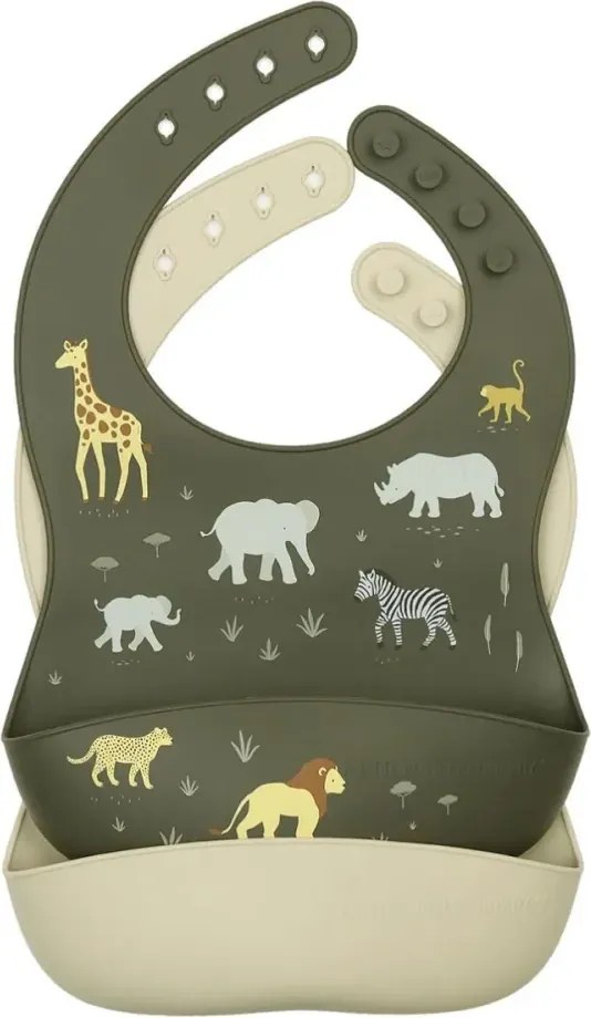 Sada 2 silikónových podbradníkov savana