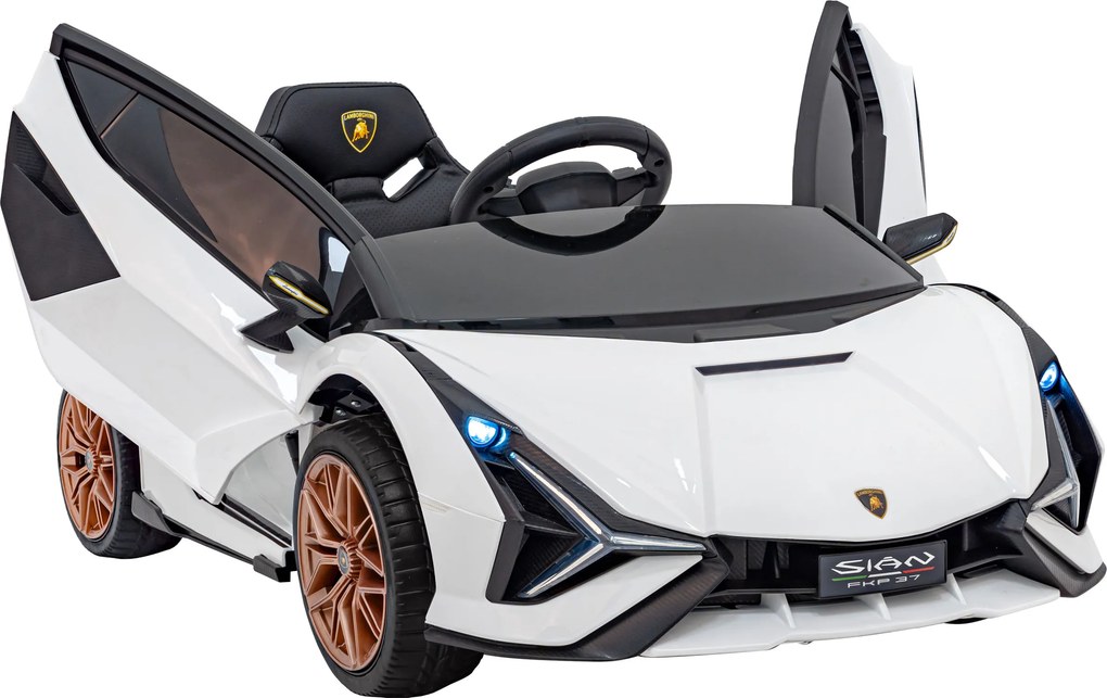 Ramiz Lamborghini SIAN Batéria pre deti biela + diaľkové ovládanie + EVA + pomalý štart + zvuková LED dióda