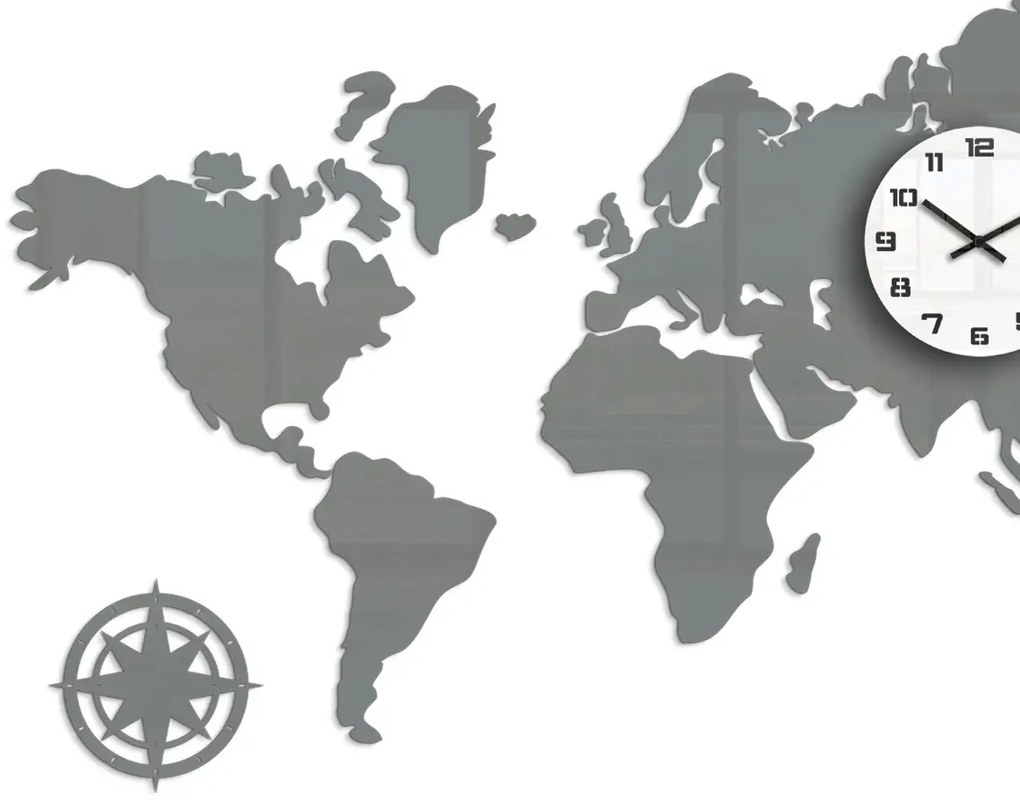 3D nalepovacie hodiny Mapa sveta sivé