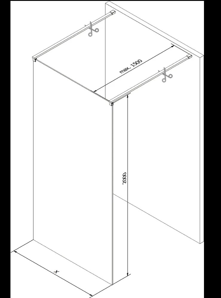 Mexen Kioto, priechodná sprchová zástena Walk-in 170 x 200 cm, 8mm číre sklo, profil ružové zlato, 800-170-002-60-00