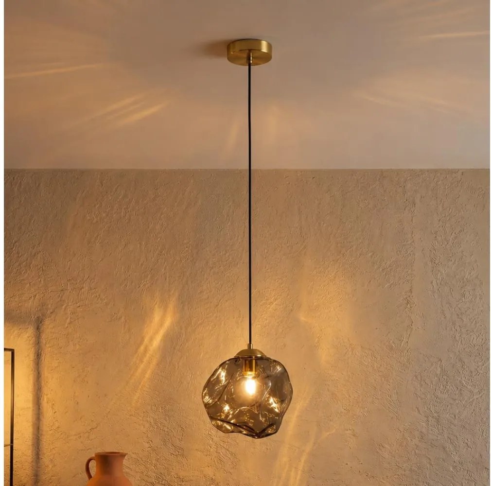 Závesný luster na lanku CRISTAL 1xE14/15W/230V mosadz/dymovo čierna