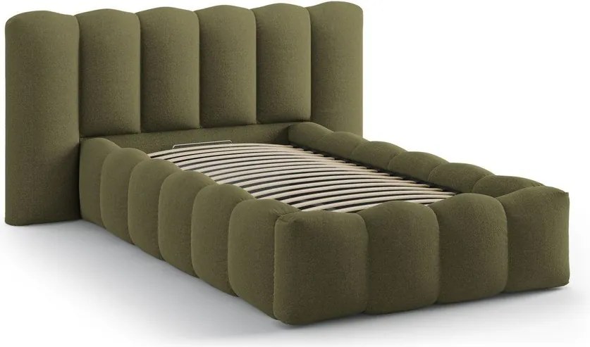 Khaki čalúnená jednolôžková posteľ s úložným priestorom s roštom 90x200 cm Lupine – Micadoni