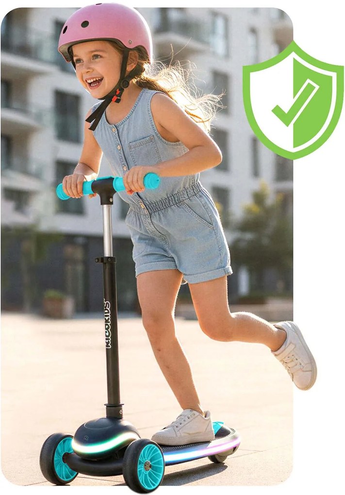 Ricokids Leddi LED balančná Kolobežka pre deti - čierna a tyrkysová
