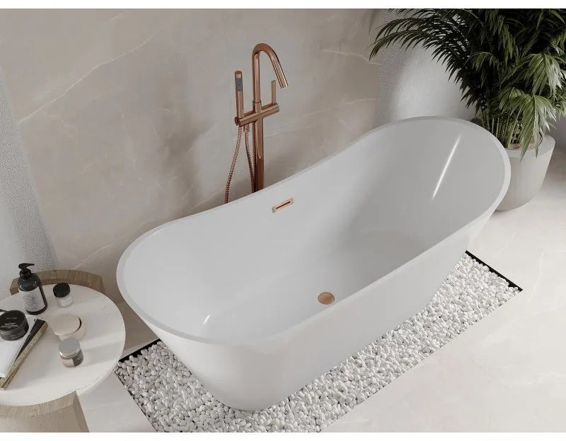 Mexen Celia, voľne stojaca vaňa 170 x 75 cm, biela, medený prepad, 52331707500-65