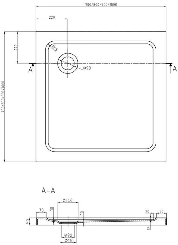 Mexen Omega, sprchovací kút s posuvnými dverami 100 (dvere) x 100 (stena) cm, 8mm číre sklo, čierny profil + slim sprchová vanička biela s čiernym sifónom, 825-100-100-70-00-4010B