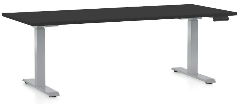 Výškovo nastaviteľný stôl OfficeTech D, 180 x 80 cm, sivá podnož, čierna