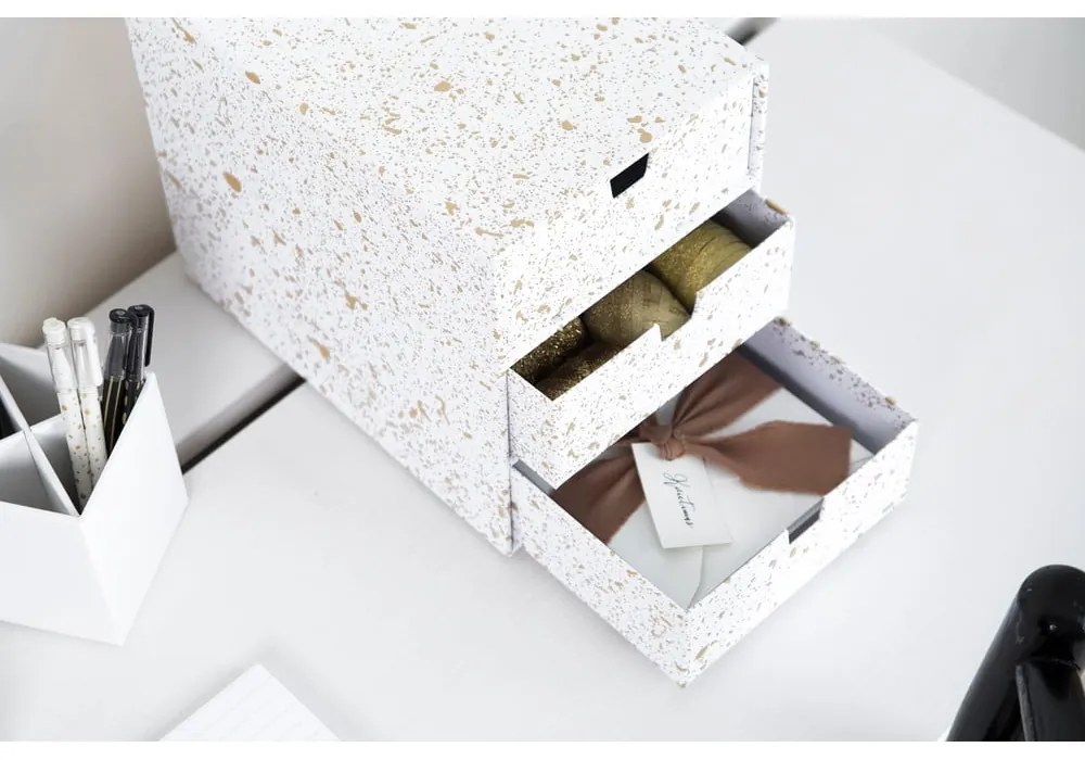 Zásuvkový box s 3 zásuvkami v zlato-bielej farbe Bigso Box of Sweden Ingrid