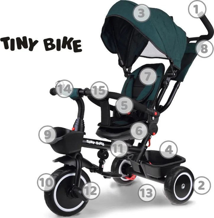 Detský trojkolka Tiny Bike 3v1 so strieškou, otočná  SP0650 zelená