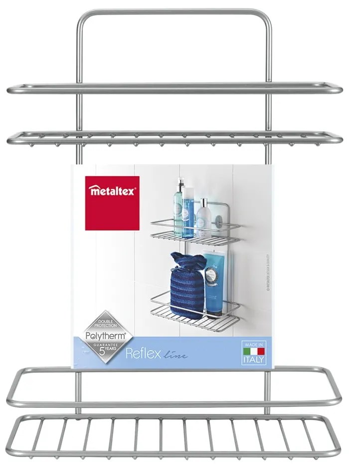 Nástenná rohová kúpeľňová polička s dvoma poschodiami Metaltex Ref