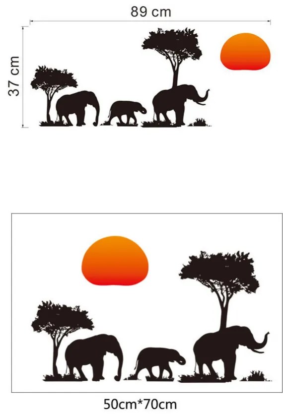 Samolepka na stenu "Africké slony" 37x89 cm