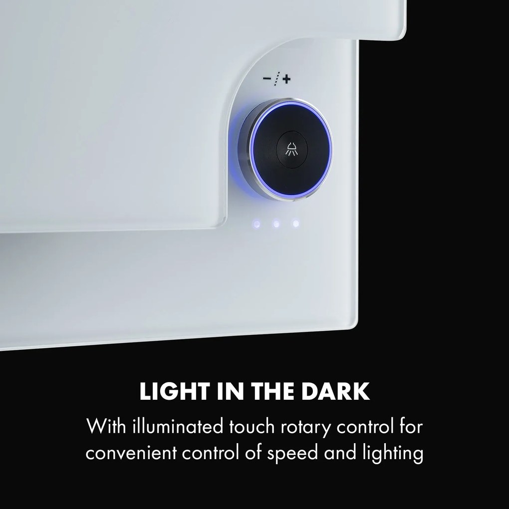 Klarstein Amelia, digestor, 60 cm, nástenný, 586 m³/h, LED, otočné dotykové ovládanie, biely