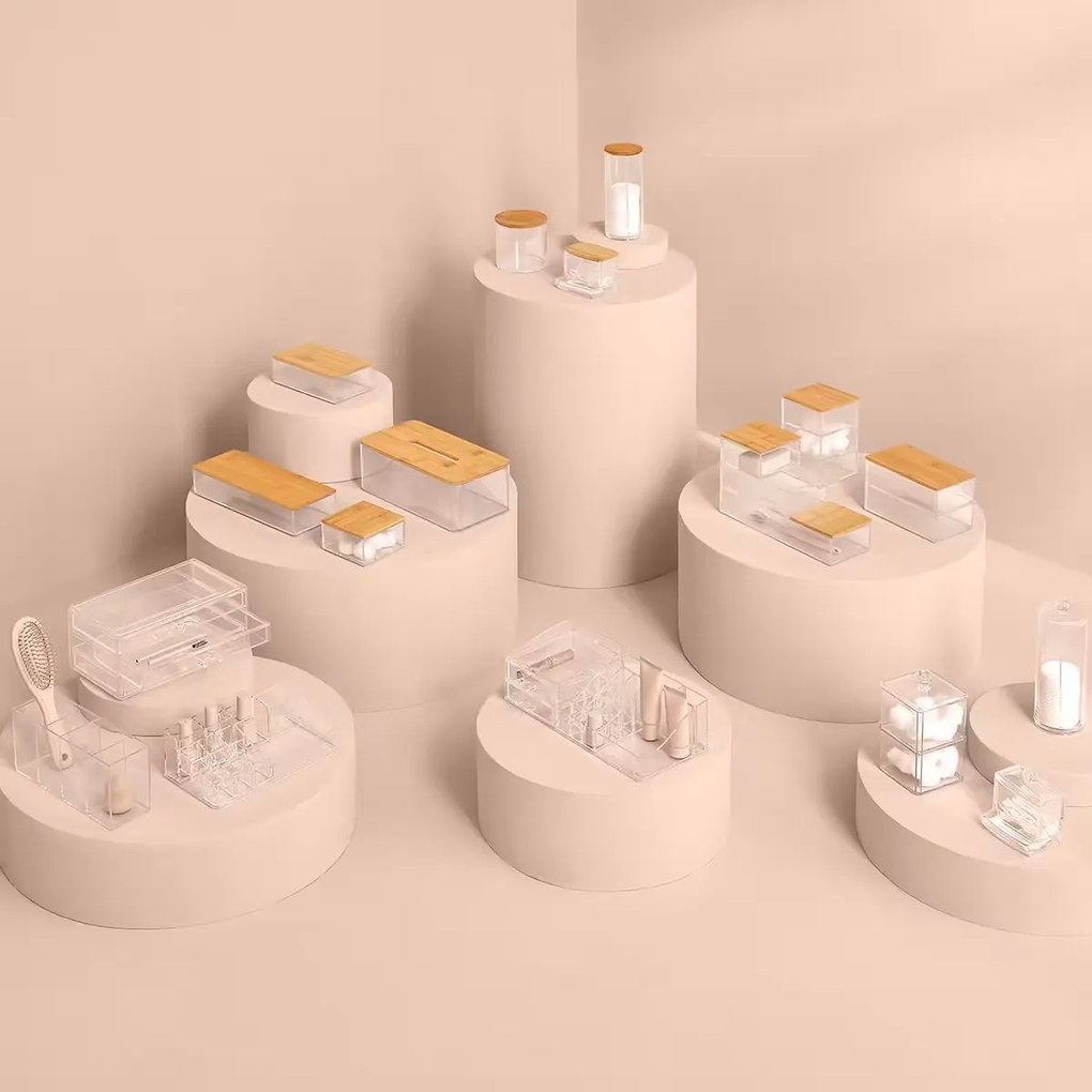 Kúpeľňová nádoba Selena, číra/s drevenými prvkami, L