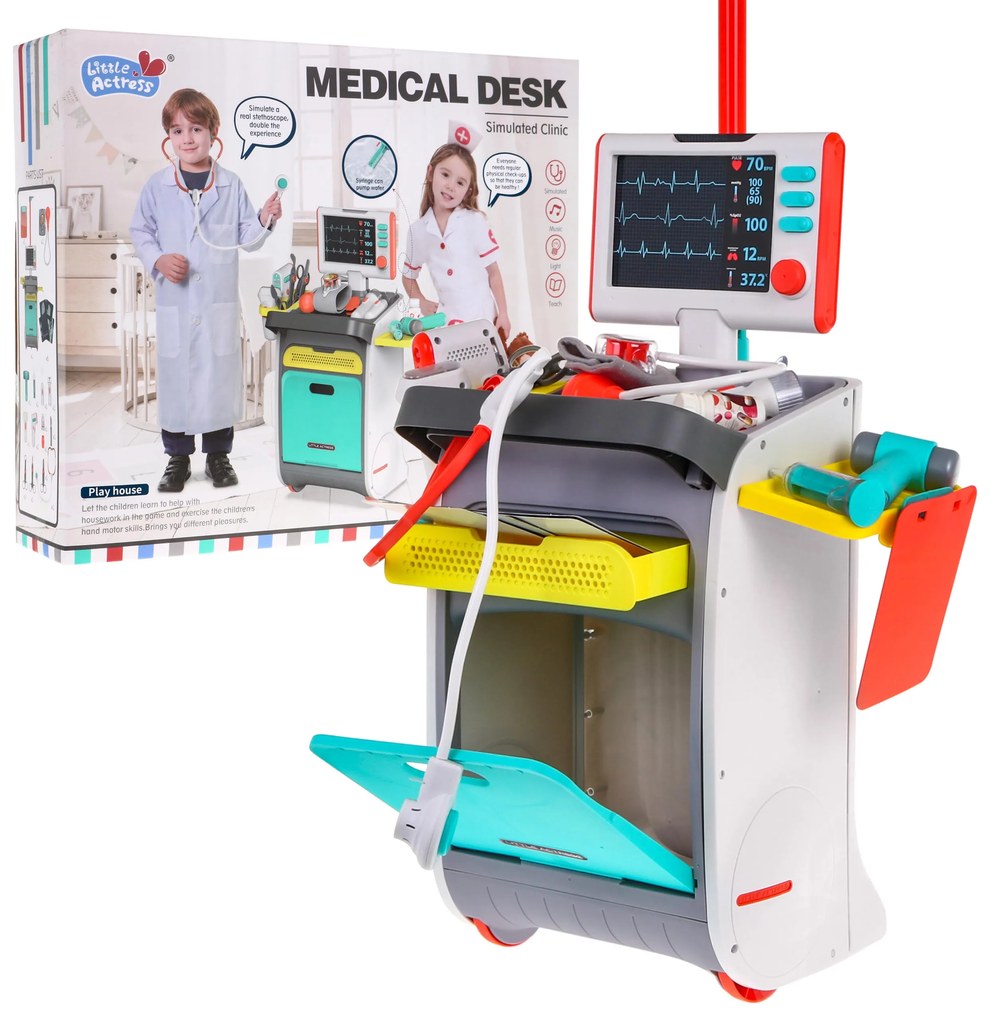 Lekársky vozík pre deti 3+ Interaktívne funkcie RTG príslušenstvo EKG 20+ ks.