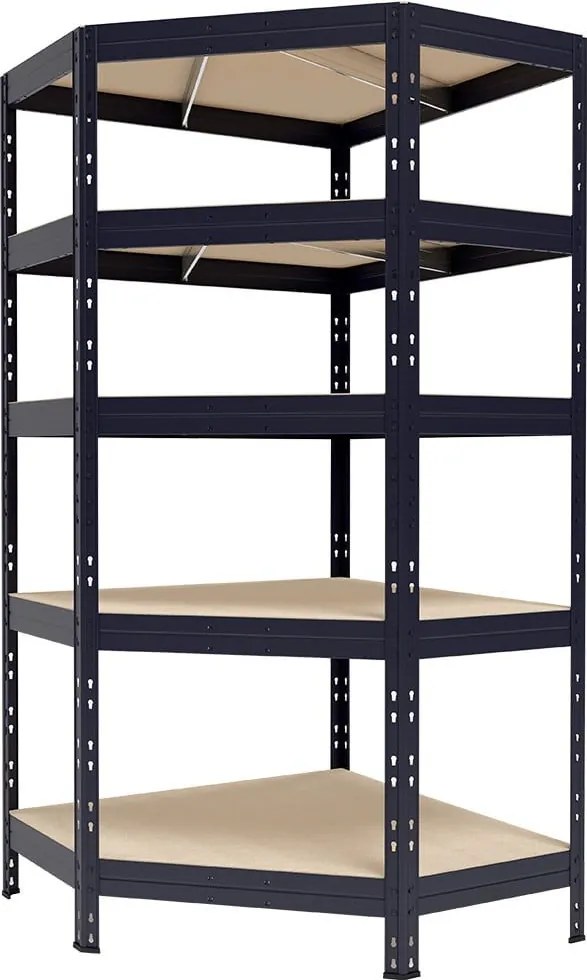 Rohový kovový regál RIVET s HDF policou, 180x90x45x64,5 cm
