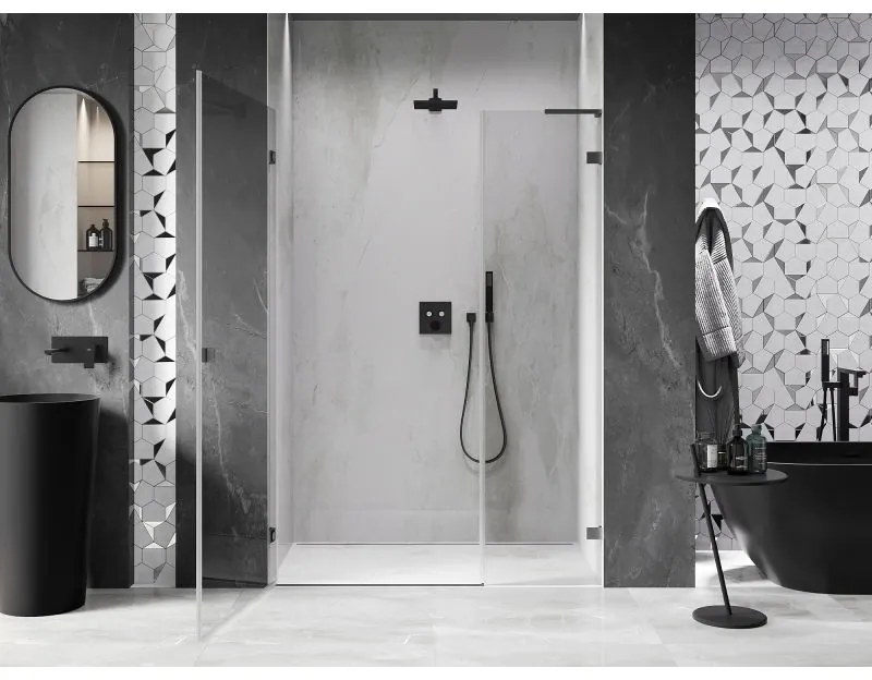 Mexen Lunar-B, L Otočné ľavé sprchové dvere 120 cm, 8mm číre sklo, brúsený grafit profil, 832SL-120-050-66-00-L