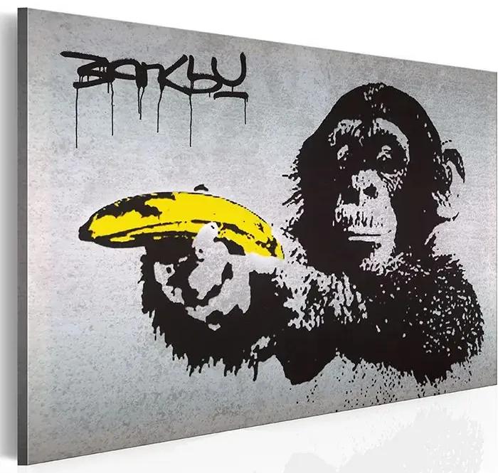 Obraz - Stop or the monkey will shoot! (Banksy) Veľkosť: 120x80, Verzia: Premium Print