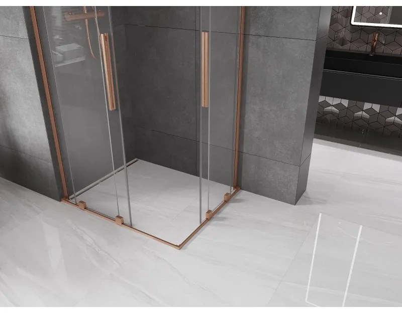 Mexen Velar L Duo, sprchový kút s posuvnými dverami 90 x 80 cm, 8mm číre sklo, medená matná, 871-090-080-02-03-65
