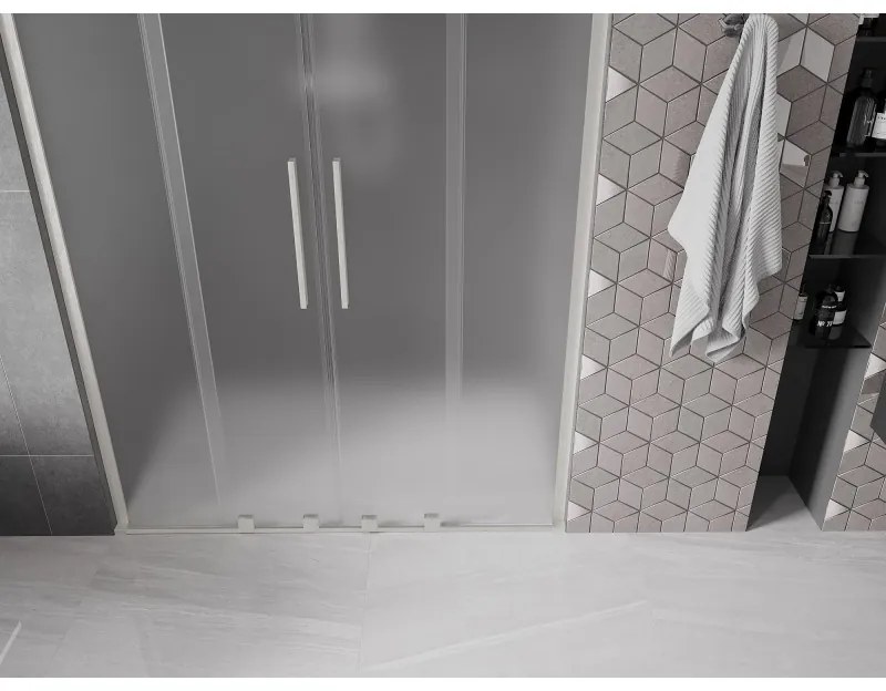 Mexen Velar L Duo, posuvné sprchové dvere do otvoru 150 cm, 8mm sklo námraza, brúsená oceľ, 871-150-003-32-97
