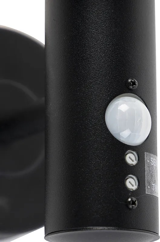 Vonkajšia nástenná lampa čierna s pohybovým senzorom IP44 - Gleam