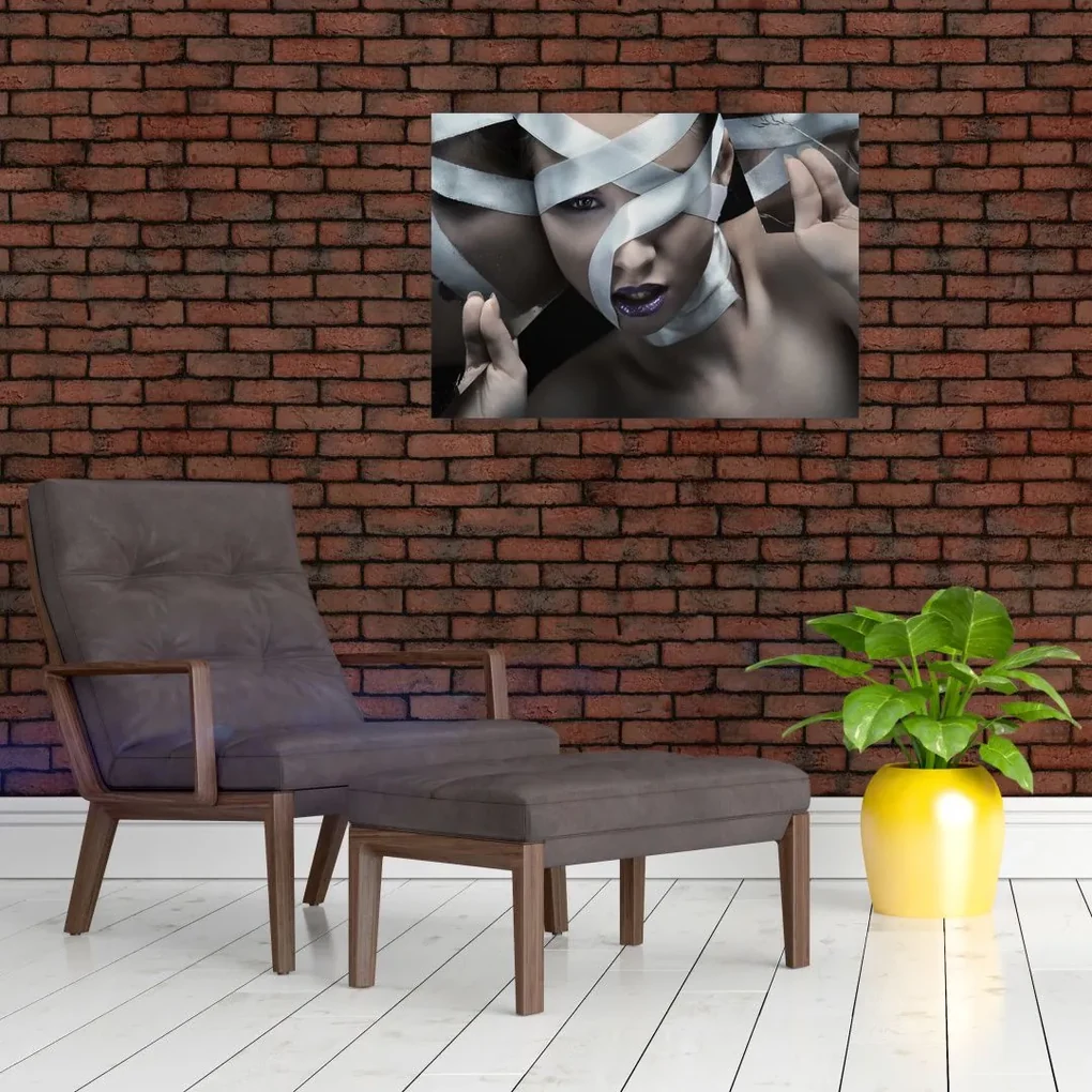 Sklenený obraz ženy so stuhou (70x50 cm)