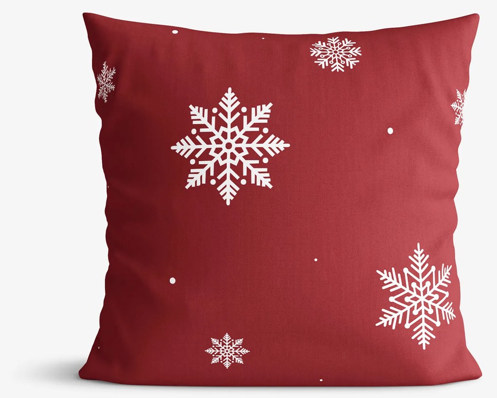 Goldea vianočná bavlnená obliečka na vankúš - snehové vločky na červenej 50 x 60 cm