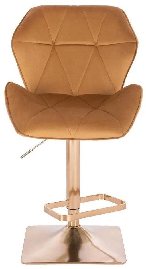 LuxuryForm DESIGN Barová stolička MILANO MAX VELUR na zlatej hranatej podstave - medová